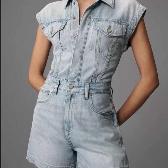 PISTOLA Anthropologie Lennox Denim Romper in Roma Sz Medium NEW NWT $198 - Picture 1 of 5